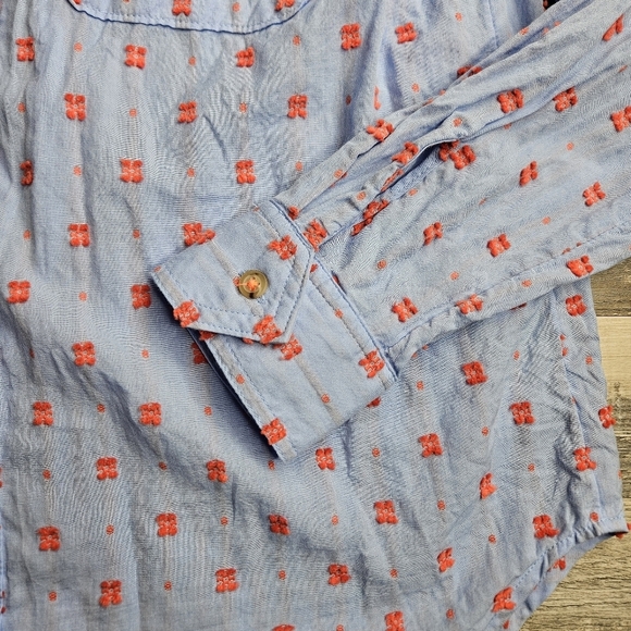Maeve by Anthro Women's 6 Blue Cotton Button Down Red Embroidery Dots - Picture 4 of 11